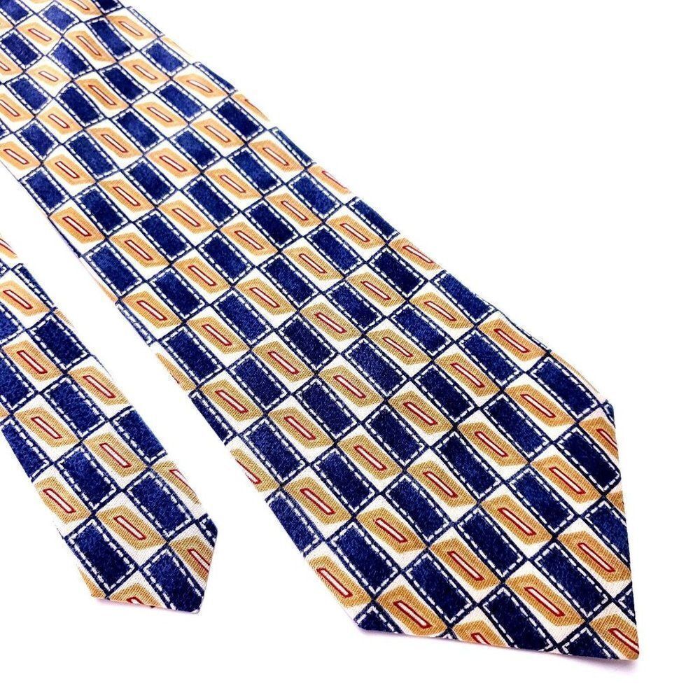 Perry Ellis Print Blue Orange‎ Geometric Wide Vintage USA